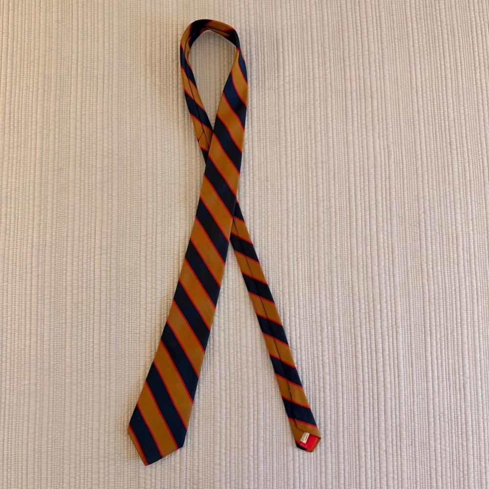 Vintage Gold Navy Blue‎ Red Striped Regimental Mens Necktie Polyester 3